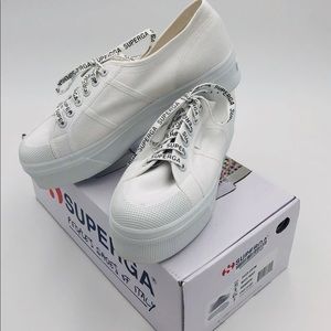 SUPERGA Women’s White Canvas Platform Shoes